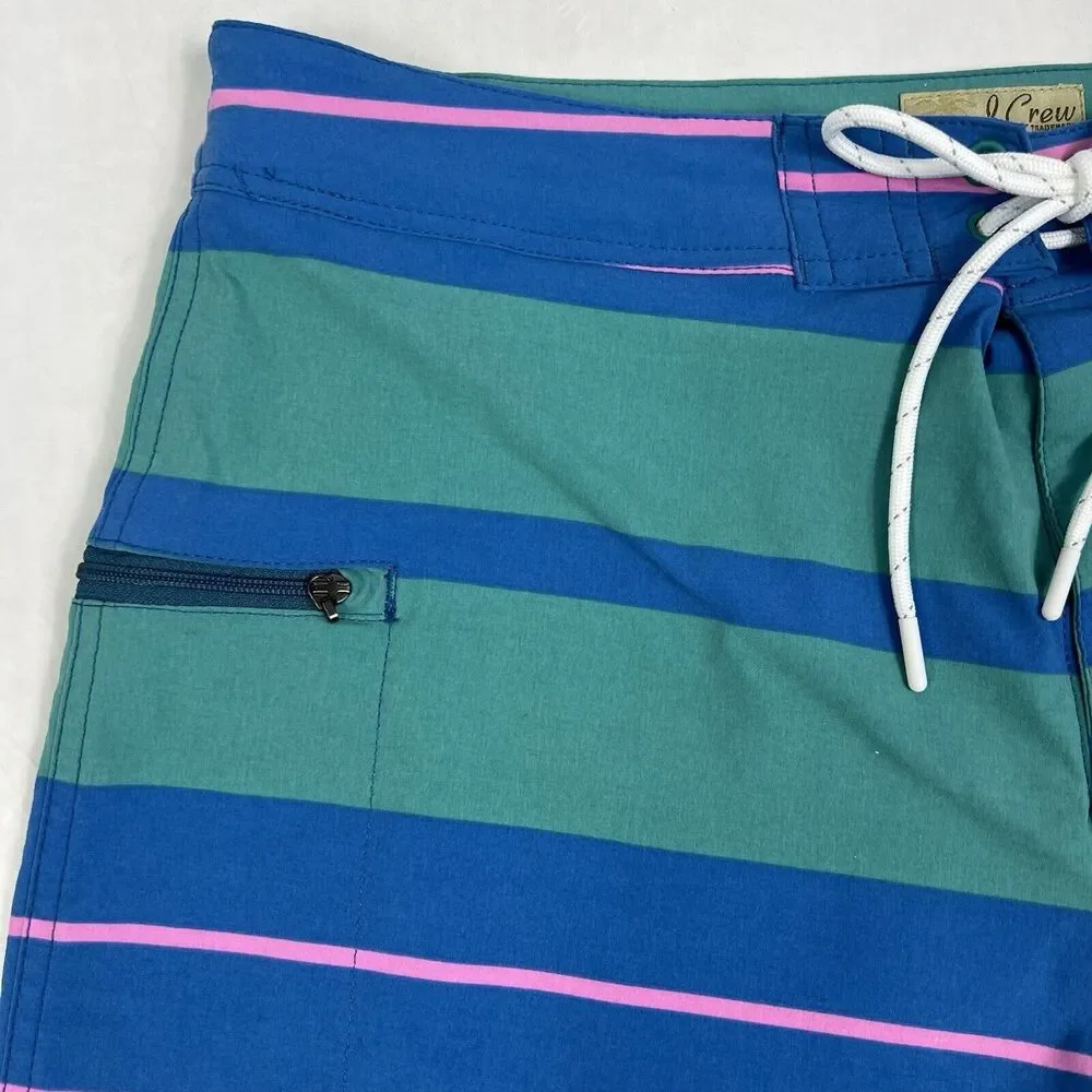 J. Crew 9” Inseam Long Board Shorts Blue Green Striped Swim Men’s 32